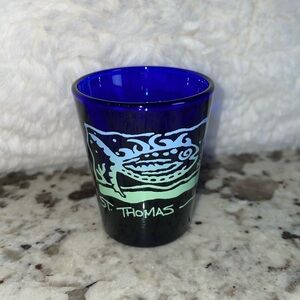 Vintage US Virgin Islands St. Thomas.   Fish souvenir, blue cobalt shot glass.